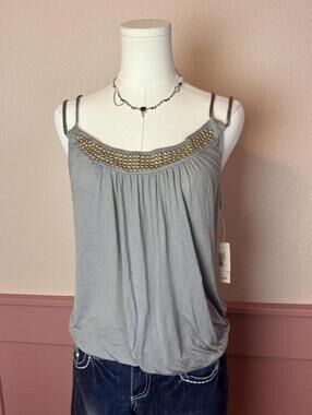 grunge studded cami top decree nwt grey sz large rayon gyaru vsvo biker y2k